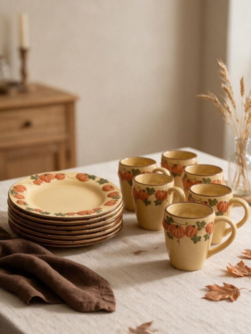 KOHL'S -- Thanksgiving Dishes, Set of SIX, Pumpkins, Yellow/Orange, Never Used